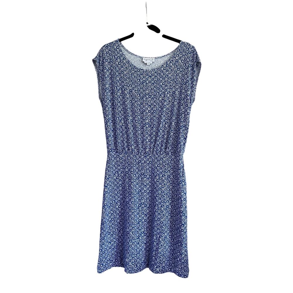 Agnes B. Paris Blue White Pattern Blouson Dress Size Small